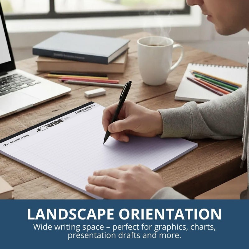 ROARING SPRING Wide Landscape Legal Pad, White, 11" x 9.5", College-Ruled with Margin, 20 lb Recycled Paper, 40 Perforated Sheets, Made in USA - Image 2